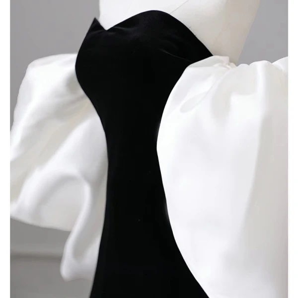 Modest  Black Evening Dresses 2023 Trumpet / Mermaid Strapless Puffy Short Sleeve Backless Floor-Length / Long Evening Party Formal Dresses