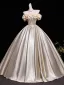 Elegant Prom Dresses Champagne 2026 Ball Gown Ruffle Off-The-Shoulder Short Sleeve Backless Floor-Length / Long Formal Dresses