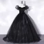 Élégant Noire Tachetée Robe De Bal 2022 Robe Boule Encolure Carrée Gonflée Manches Courtes Dos Nu Noeud Ceinture Longue Promo Robe De Ceremonie
