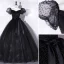 Élégant Noire Tachetée Robe De Bal 2022 Robe Boule Encolure Carrée Gonflée Manches Courtes Dos Nu Noeud Ceinture Longue Promo Robe De Ceremonie
