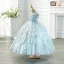 Classy Sky Blue Beading Rhinestone Sequins Birthday Flower Girl Dresses 2024 Ball Gown High Neck Sleeveless Floor-Length / Long Tulle