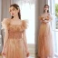 Charming Champagne Evening Dresses 2022 A-Line / Princess Off-The-Shoulder Beading Sequins Sleeveless Backless Floor-Length / Long Evening Party Formal Dresses