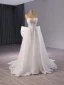 Luxe Blanche Fait main Perlage Perle Paillettes Robe De Mariée 2024 Trompette / Sirène Bustier Sans Manches Dos Nu Noeud Train De Balayage Mariage