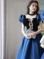 Elegant Navy Blue Satin Prom Dresses 2022 A-Line / Princess Square Neckline Puffy Short Sleeve Backless Floor-Length / Long Formal Dresses