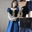 Elegant Navy Blue Satin Prom Dresses 2022 A-Line / Princess Square Neckline Puffy Short Sleeve Backless Floor-Length / Long Formal Dresses