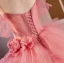 Chic / Belle Rougissant Rose Volants en Cascade Appliques Robe De Bal 2024 Robe Boule Bretelles Spaghetti Manches Courtes Dos Nu Longue Promo Robe De Ceremonie