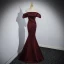 Sexy Burgundy Satin Evening Dresses 2023 Trumpet / Mermaid Off-The-Shoulder Short Sleeve Backless Floor-Length / Long Evening Party Formal Dresses