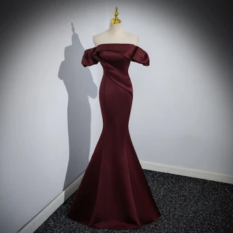 Sexy Burgundy Evening Dresses 2023 Trumpet Mermaid Off The Shoulder Short Sleeve Backless Floor Length Long Evening Party Formal Dresses