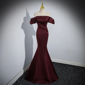 Sexy Burgundy Evening Dresses 2023 Trumpet Mermaid Off The Shoulder Short Sleeve Backless Floor Length Long Evening Party Formal Dresses