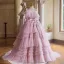 Charmant Rougissant Rose Volants en Cascade Robe De Bal 2024 Robe Boule Bretelles Spaghetti Sans Manches Dos Nu Noeud Ceinture Train De Balayage Promo Robe De Ceremonie