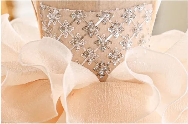 Voluminous Champagne Beading Sequins Cascading Ruffles Birthday Short Flower Girl Dresses 2026 Ball Gown Scoop Neck Sleeveless Backless