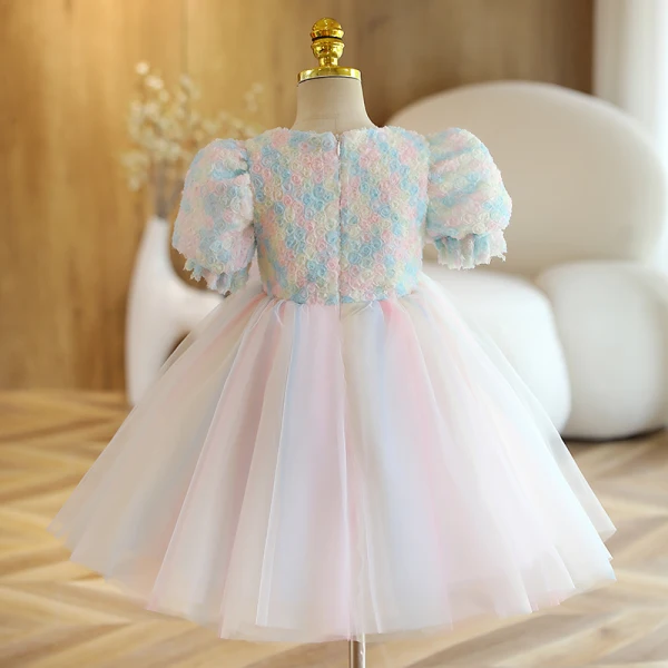 Chic / Beautiful Multi-Colors Birthday Flower Girl Dresses 2022 Ball Gown Scoop Neck Appliques Short Sleeve Short Flower Girl Dresses