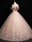 Charming Champagne Sequins Prom Dresses 2024 Ball Gown Off-The-Shoulder Short Sleeve Backless Floor-Length / Long Prom Formal Dresses