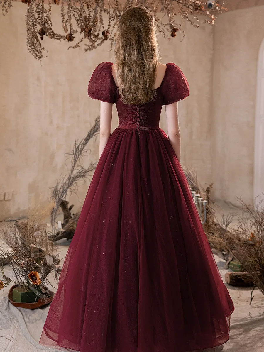 Chic Beautiful Burgundy Glitter Prom Dresses 2024 A-Line Princess Square Neckline Puffy Chic Beautiful Burgundy Glitter Prom Dresses 2024 A-Line Princess Square Neckline Puffy