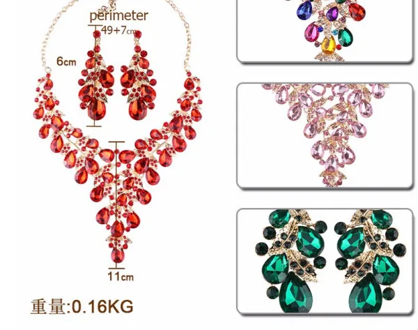 Exaggerated Fuchsia Prom Necklaces 2023 Quinceañera Metal Earrings Necklace Accessories
