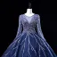 Vintage / Originale Bleu Marine Perlage Paillettes Robe De Bal 2022 Robe Boule Encolure Dégagée Dos Nu Manches Longues Longue Promo Robe De Ceremonie