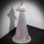 Sexy Sparkly Lavender Laser Sequins Evening Dresses 2023 A-Line / Princess Off-The-Shoulder Sleeveless Backless Floor-Length / Long Evening Party Formal Dresses