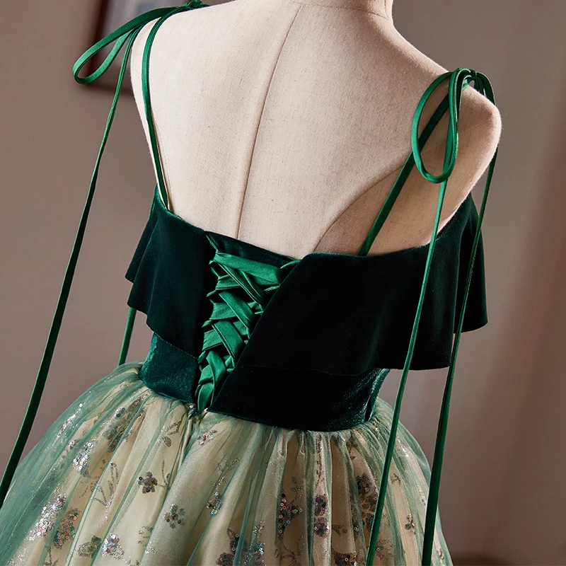 Vintage Retro Dark Green Sequins Lace Flower Homecoming Graduation Dresses 2024 Straps