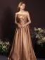 Sexy Khaki Satin Summer Evening Dresses 2023 A-Line / Princess Strapless Sleeveless Backless Bow Floor-Length / Long Evening Party Formal Dresses
