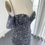 Haut de Gamme Sexy Rougissant Rose Fait main Perlage Paillettes Fendue devant Robe De Bal 2024 Trompette / Sirène Bretelles Spaghetti Manches Courtes Dos Nu Longue Promo