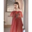Chic / Belle Dégradé De Couleur Bordeaux Perlage Paillettes Robe De Bal 2023 Princesse Encolure Carrée Manches Courtes Dos Nu Longue Promo Robe De Ceremonie
