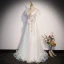 Fashion White Beading Pearl Sequins Prom Dresses 2023 A-Line / Princess V-Neck Puffy Short Sleeve Bow Backless Floor-Length / Long Prom Formal Dresses