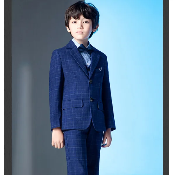 Bleu Marine 5 pièces Mariage Costume Garçon Mariage 2022 Manches Longues Manteau Pantalon Chemise Cravate Gilet