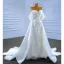 Charming White Trumpet / Mermaid Wedding Dresses 2022 Off-The-Shoulder Puffy Short Sleeve Backless Beading Pearl Sequins Floor-Length / Long Wedding