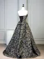 Vintage / Retro Black Floral Prom Dresses 2025 A-Line / Princess Strapless Sleeveless Backless Sweep Train Formal Dresses