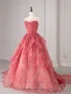 Flower Fairy Candy Pink Floral Appliques Prom Dresses 2025 Ball Gown Strapless Sleeveless Backless Sweep Train Formal Dresses