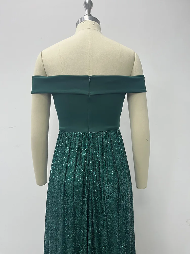 Bling Bling Dark Green Sequins Evening Dresses 2024 A-Line Princess Off-The-Shoulder