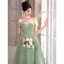 Chic / Beautiful Sage Green Prom Dresses 2024 A-Line / Princess Off-The-Shoulder Short Sleeve Backless Floor-Length / Long Prom Formal Dresses