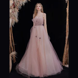 Modest Simple Blushing Pink Beading Sequins Prom Dresses 2022 A Line Princess Spaghetti Straps Sleeveless Backless Floor Length Long Formal Dresses
