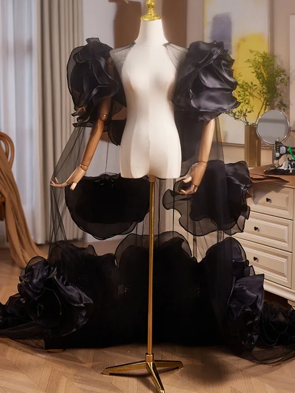 Fashion Black Handmade  Appliques Prom shawl 2025