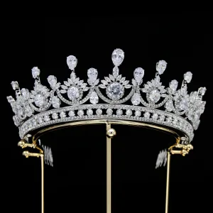 Barok Zilveren Rhinestone Zirkonium Tiara Bruids Haaraccessoires 2024 Huwelijk Accessoires