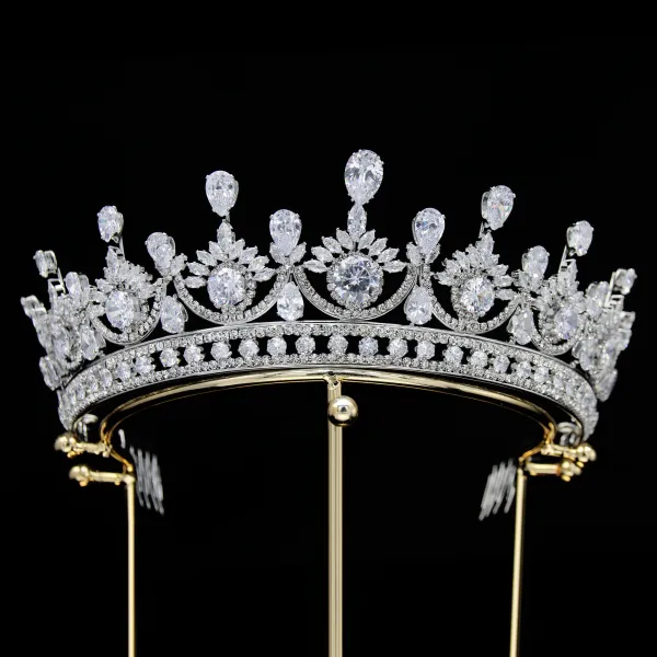 Baroque Silver Rhinestone Zircon Tiara Bridal Hair Accessories 2024 Wedding Accessories