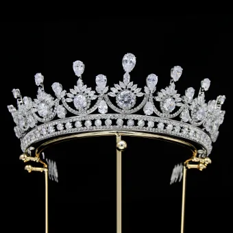 Baroque Silver Rhinestone Zircon Tiara Bridal Hair Accessories 2024 Wedding Accessories