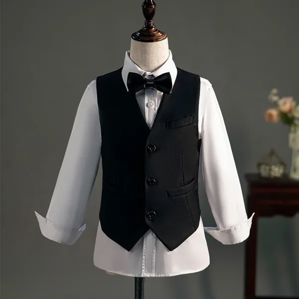 Black Long Sleeve Wedding Boys Wedding Suits 2025 Body Jewellery Coat Tailcoat / Tuxedo Girdle Pants Shirt Tie Vest