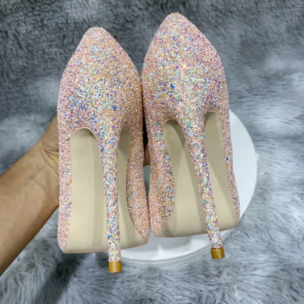 Sparkly Blushing Pink Evening Party Sequins Pumps 2022 12 cm Stiletto Heels Pointed Toe Pumps High Heels