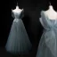 Bling Bling Sky Blue Beading Pearl Sequins Prom Dresses 2024 A-Line / Princess Spaghetti Straps Sleeveless Backless Bow Floor-Length / Long Prom Formal Dresses