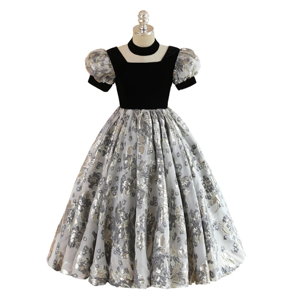 Chic / Beautiful Black Birthday Flower Girl Dresses A-Line / Princess 2023 Square Neckline Puffy Short Sleeve Floor-Length / Long Flower Girl Dresses