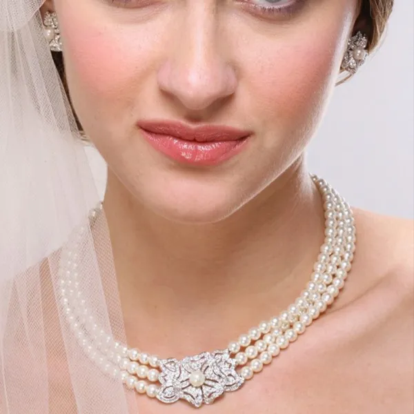 Elegante Weiß Perle Strass Hochzeit Halsketten Ohrringe Brautaccessoires Armbänder 2023