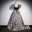 Vintage / Retro Black Printing Prom Dresses 2022 A-Line / Princess Square Neckline Puffy Short Sleeve Backless Floor-Length / Long Prom Formal Dresses