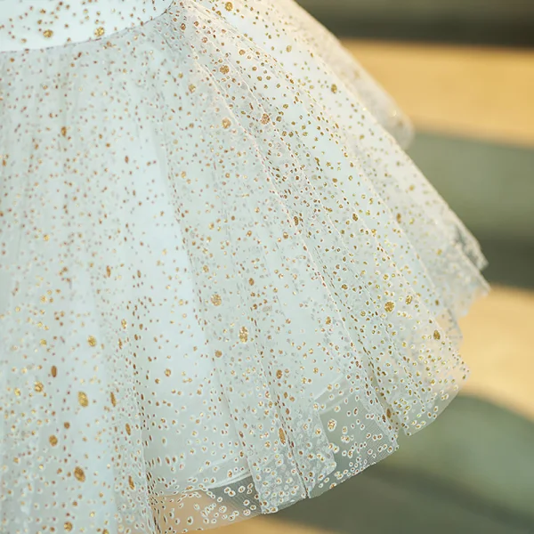 Fashion White Glitter Spotted Birthday Flower Girl Dresses 2022 Ball Gown Scoop Neck Puffy Short Sleeve Short Flower Girl Dresses