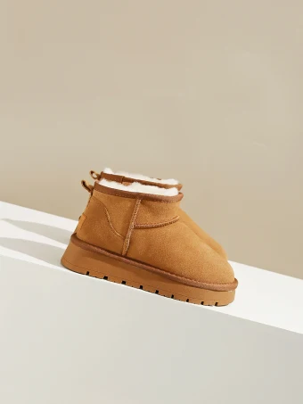 Comfortable Brown Street Wear Leather Flat Suede Snow Boots 2024 Round Toe Womens Boots