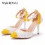Elegante Zwei Töne Weiß Spitze Blumen Brautschuhe 2025 Knöchelriemen 9 cm Stilettos Spitzschuh Hochzeit Hochhackige