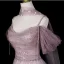 Charming Blushing Pink Beading Rhinestone Sequins Prom Dresses 2026 A-Line / Princess Off-The-Shoulder Short Sleeve Backless Floor-Length / Long Formal Dresses