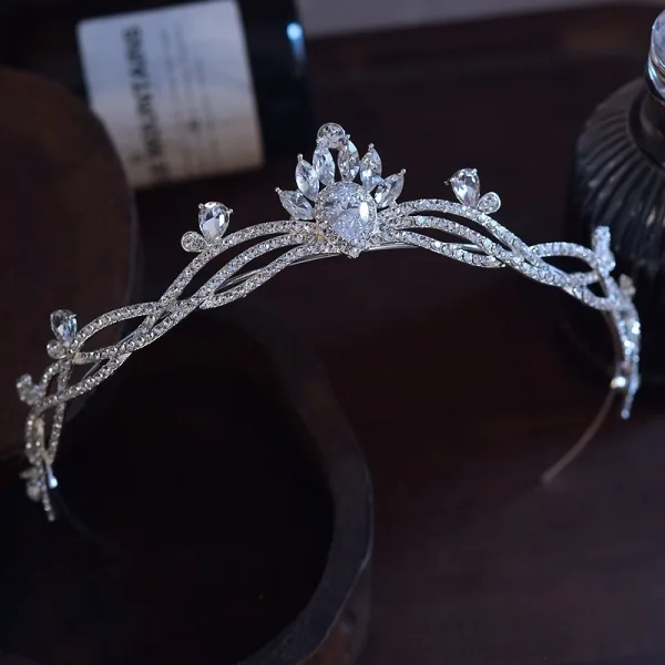 Bling Bling Srebrny Rhinestone Stop Ślub Korona Ozdoby Do Włosów Ślubne 2025