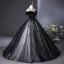 Vintage / Retro Black Beading Sequins Lace Flower Prom Dresses 2025 Ball Gown Off-The-Shoulder Short Sleeve Backless Floor-Length / Long Prom Formal Dresses