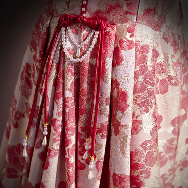 Fantaisie Bordeaux Impression Perle Robe De Soirée 2022 Princesse Satin Col Haut Gonflée Manches Courtes Dos Nu Longue Soirée Robe De Ceremonie